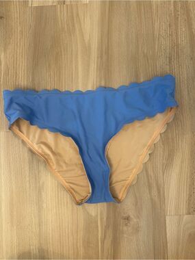 J. Crew Blue Scalloped Bikini Bottoms with‎ Tan Lining